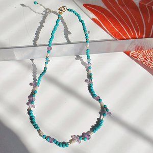 Turquoise with Amethyst & Pearl and 14K gold filled necklace